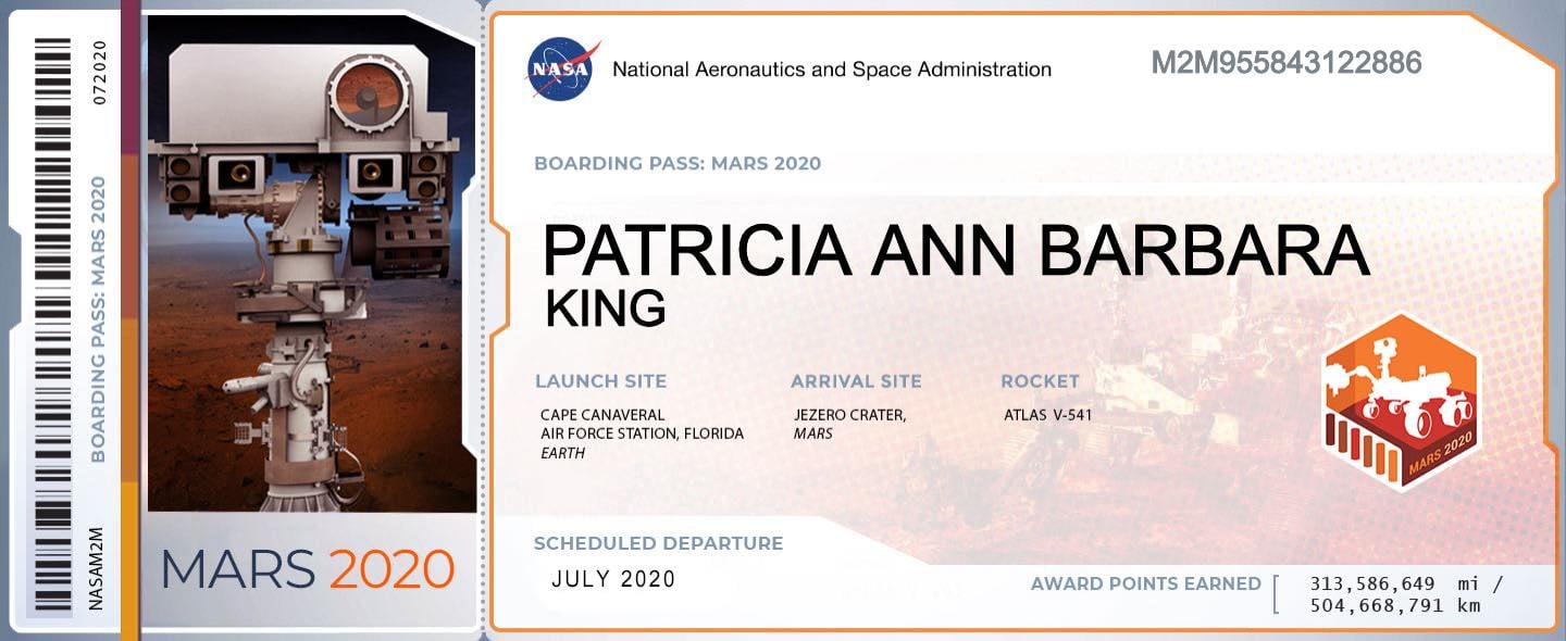 NASA Mars boarding pass